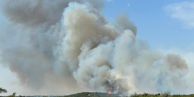 The smoke plume on the Mesquite Heat Fire in Taylor County, Texas, on May 17, 2022.