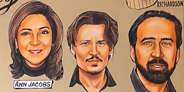 A close-up of Johnny Depp's caricature at The Palm restaurant in McLean, Virginia. He earned a coveted spot on the wall after spending countless nights dining at the steakhouse during the civil trial.