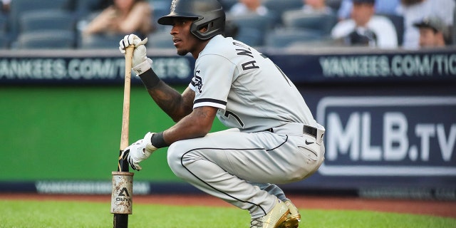 May 22, 2022; Bronx, New York, USA; Chicago White Sox shortstop Tim Anderson (7) gets ready to leadoff the second game of a doubleheader against the New York Yankees at Yankee Stadium.