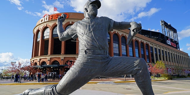 The Tom Seaver statue outside Citi Field on Tuesday, April 19, 2022, in New York.