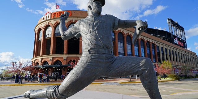 The Tom Seaver statue outside Citi Field on Tuesday, April 19, 2022, in New York.