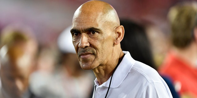 Buccaneers coach Tony Dungy during an NFL game between the New England Patriots and the Tampa Bay Buccaneers Oct. 5, 2017, at Raymond James Stadium in Tampa, Fla.