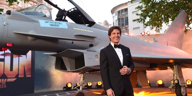 Tom Cruise attends the UK premiere of "Top Gun: Maverick" at Leicester Square on May 19, 2022, in London.