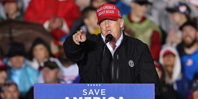 Former President Donald Trump speaks at a rally for Mehmet Oz for U.S. Senate, in Greensburg, Pennsylvania, on May 6, 2022.