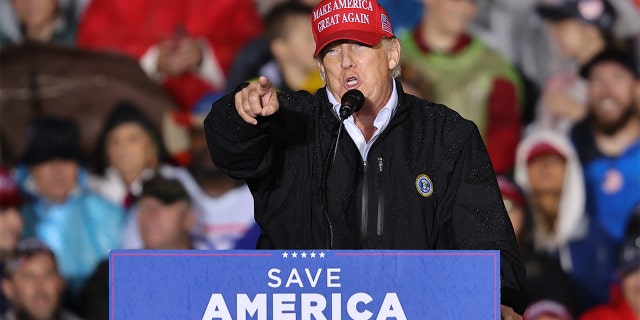 Former President Donald Trump speaks at the "Save America" rally for Mehmet Oz for U.S. Senate, in Greensburg, Pennsylvania, on May 6, 2022. 