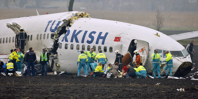 The wreckage of Turkish Airlines Flight 1951, which crashed on Feb. 25, 2009, while landing at the Schiphol airport in Amsterdam, Netherlands.