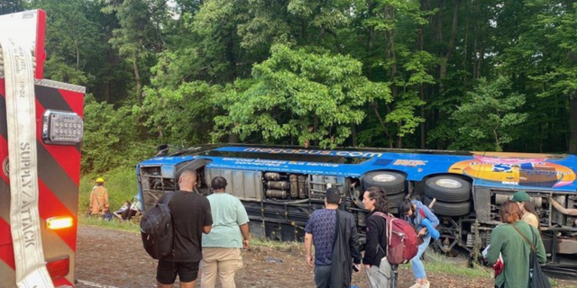 15 people were hospitalized after a Megabus rolled over while on I-95 in Northern Maryland on Sunday morning.