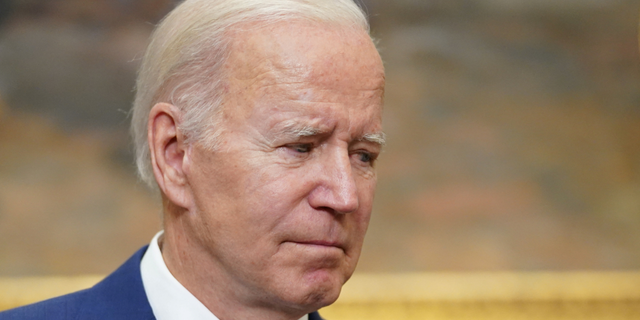 U.S. President Joe Biden reacts as he makes a statement about the school shooting in Uvalde, Texas shortly after Biden returned to Washington from his trip to South Korea and Japan, at the White House in Washington, U.S. May 24, 2022.