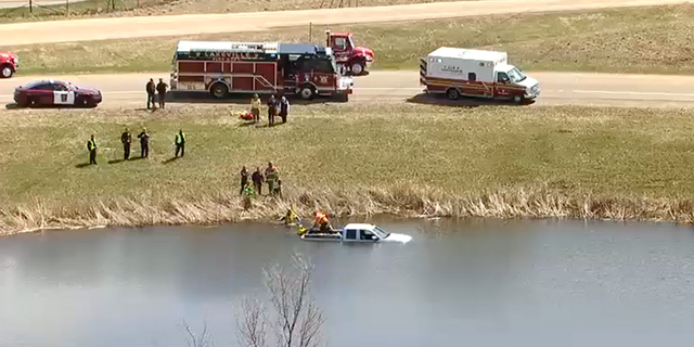 A man in Minnesota was rescued after being stuck on the top of his pickup truck which went into a pond in Lakeville.