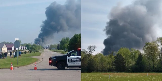 A fire burned at a marine construction company in Wisconsin, Thursday, May 19, 2022.