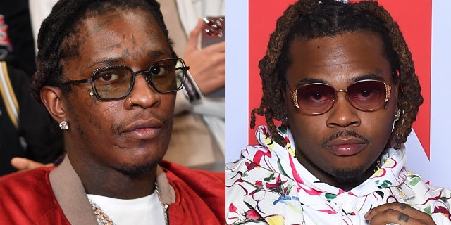 Rappers Young Thug, left, and Gunna among 28 indicted on racketeering charges in Georgia.