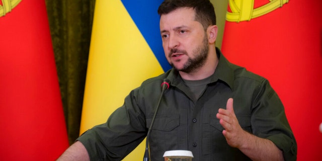 In this photo provided by the Ukrainian Presidential Press Office, Ukrainian President Volodymyr Zelenskyy attend a news conference with Portuguese Prime Minister Antonio Costa after their meeting in Kyiv, Ukraine, Saturday, May 21, 2022.