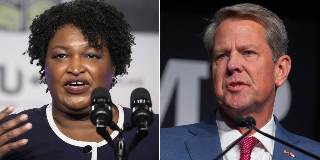 Democratic nominee Stacey Abrams (L) and Republican Georgia Gov. Brian Kemp (R)