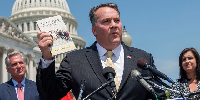 United States Representative Alex Mooney (Republican of West Virginia) offers remarks at a press conference regarding Cuban Independence Day, outside the US Capitol in Washington, DC, Thursday, May 20, 2021.