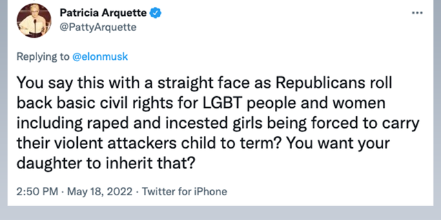 Actress Patricia Arquette slams Elon Musk for tweeting that Democrats are the "party of division &amp; hate."