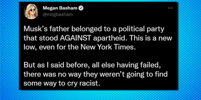 A tweet from Daily Wire's Megan Basham criticizing a May 5 New York Times article on Elon Musk. 