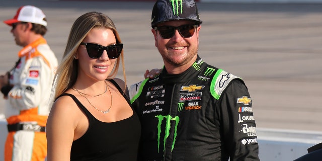 Kurt Busch with wife Ashley during the running of the NASCAR Cup Series Cook Out Southern 500 Sept. 5, 2021, at Darlington Raceway in Darlington, S.C.