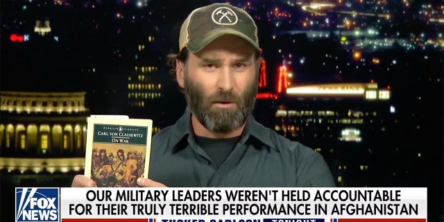 Jack Carr is shown during a recent appearance on "Tucker Carlson Tonight" on Fox News, discussing events in Afghanistan.