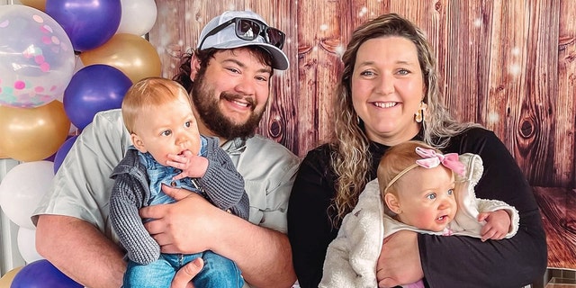 Kentucky mom Cierra Vos (at right, with her husband, Dalton, and their babies) told Fox News Digital that given the formula shortage, her twins have yogurt for breakfast, a bottle in the morning and a bottle at night. "Before this crisis happened, they would get formula multiple times a day," Vos said.