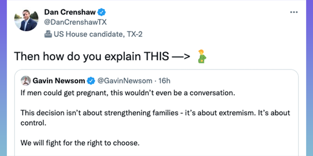 U.S. Representative Dan Crenshaw mocks Gavin Newsom on Twitter.