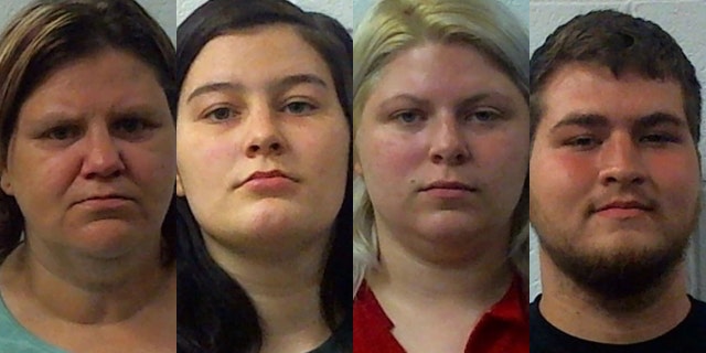 Jaime Clark, 45, Kristin Clark, 22, and Jordan Darnell, 22, of now-closed MiMi’s Daycare in Indian Mound, Tennessee, were charged on May 5 with child abuse and neglect following a parent’s complaint in March. Ethan Pulley, 21, was charged with fabricating/tampering with evidence.