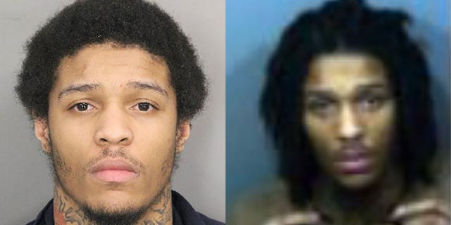 Jarrell David Harris seen in 2018 booking photo on left and 2019 booking photo on right. He was wanted in murder of Sedrick Miller. 