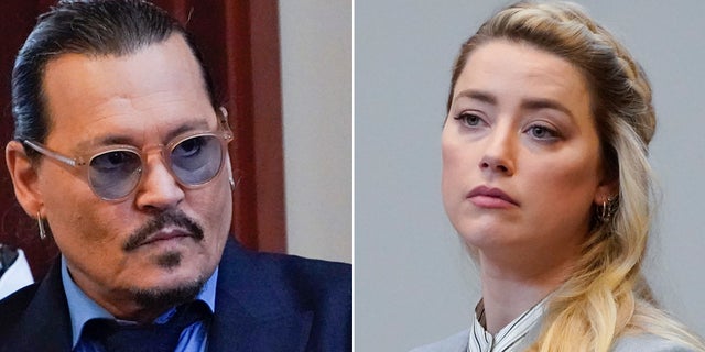 A photo combination of Johnny Depp and Amber Heard in Fairfax County Circuit Court, in Virginia, May 27, 2022. 