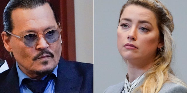 A photo combination of Johnny Depp and Amber Heard in Fairfax County Circuit Court, in Virginia, May 27, 2022. 