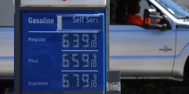 Gas prices are displayed at a Chevron gas station on May 20, 2022, in San Rafael, California.