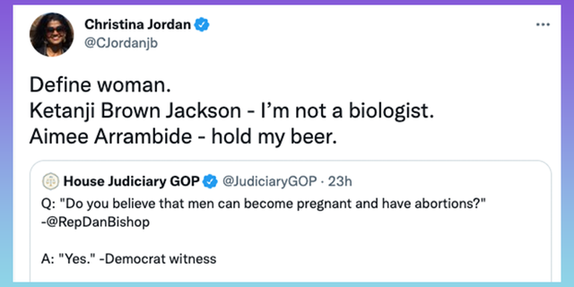 UK conservative Christina Jordan mocks abortion activist who agreed that men can get pregnant and have abortions.