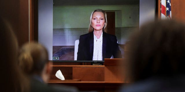 Kate Moss testifying Wednesday in the Fairfax County Circuit Courthouse, in Virginia, via video link.