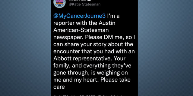 Katie Halls'un Teksas Valisi Greg Abbott'un da dahil olduğu, artık çürütülmüş bir Twitter hikayesine tepkisi.