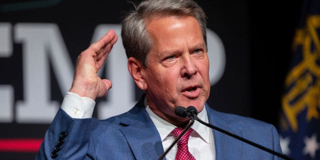 Governor Brian Kemp (R-GA) speaks during an election night party after winning re-nomination to be the Republican candidate for Governor on May 24th, 2022 at the College Football Hall of Fame in Atlanta, Georgia.