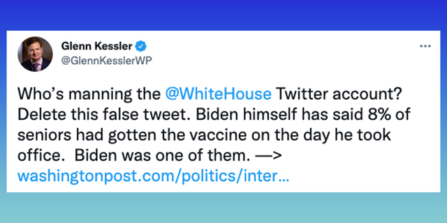 WaPo's Glenn Kessler fact-checks White House tweet claiming there was "no vaccine" when Biden took office.