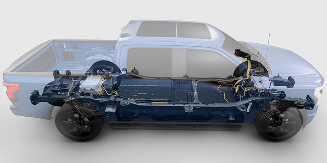 The F-150 Lightning's battery pack can be used to power electrical equipment.