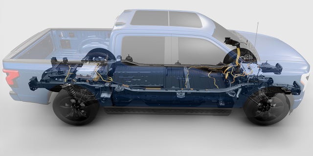 The F-150 Lightning's battery pack can be used to power electrical equipment.