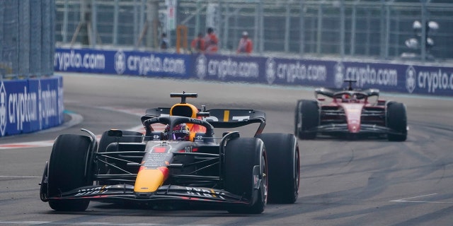 Max Verstappen held off Ferrari driver Charles Leclerc to win the Miami Grand Prix.