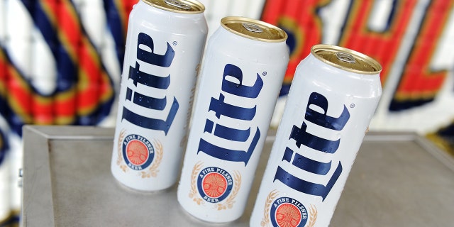 Cans of Miller Lite are shown on display at the Miller Lite Beer Hall, created by MAC Presents, at the Governors Ball on June 3, 2016, in New York City.