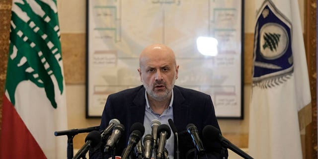 Lebanese Interior Minister Bassam Mawlawi speaks during a press conference about Sunday's parliamentary elections, at the interior ministry in Beirut, Lebanon, Monday, May 16, 2022.