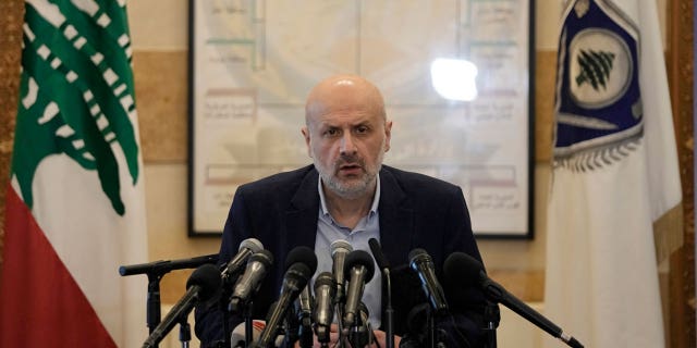 Lebanese Interior Minister Bassam Mawlawi speaks during a press conference about Sunday's parliamentary elections, at the interior ministry in Beirut, Lebanon, Monday, May 16, 2022.