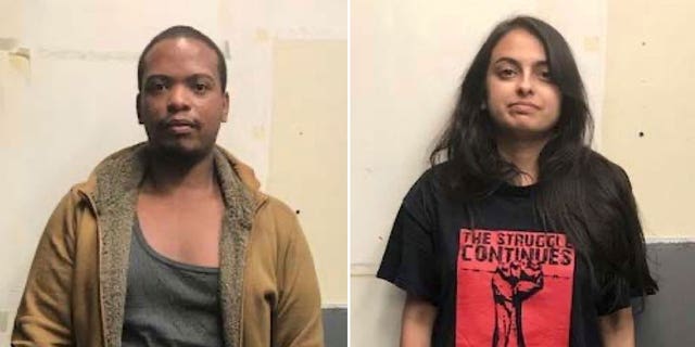 Colinford Mattis and Urooj Rahman are pictured in photos taken by U.S. authorities following their arrests in New York on May 30, 2020. Rahman has been sentenced to 15 months for firebombing an NYPD vehicle. 