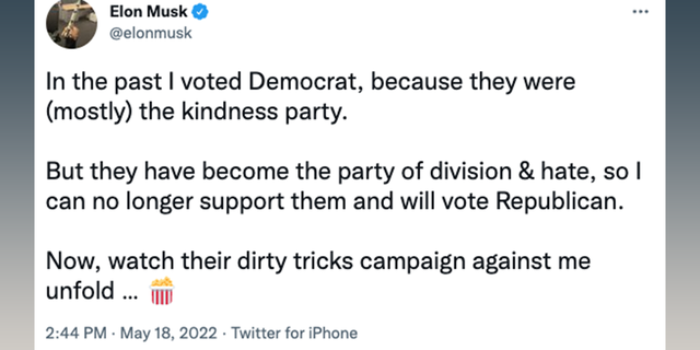 On Wednesday, billionaire Elon Musk slammed the Democrat Party as