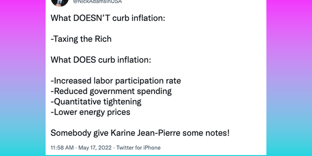 Author Nick Adams slams WH press secretary Karine Jean-Pierre's lame answer on inflation.