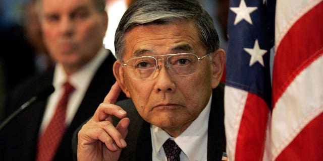 Transportation Secretary Norman Mineta listens to questions during a news conference at Chicago's O'Hare International Airport, Nov. 21, 2005.