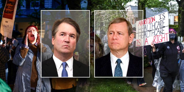 Pro-abortion protesters targeted conservative Supreme Court justices over a leaked draft hinting at Roe v. Wade possibly being overturned.