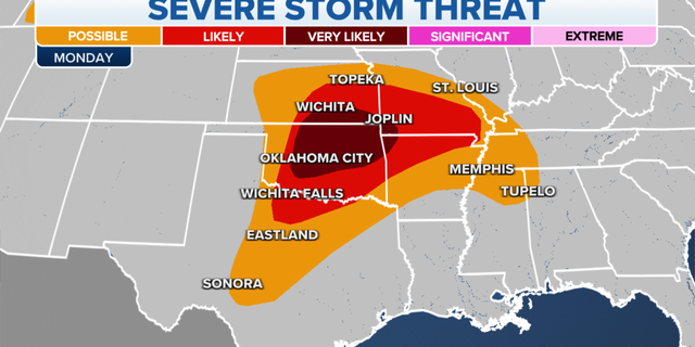 The severe weather threat for Monday.