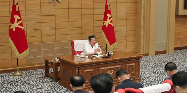 In this photo provided by the North Korean government, North Korean leader Kim Jong Un attends a ruling party's politburo meeting in Pyongyang, North Korea, May 29, 2022.