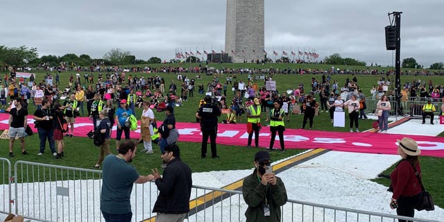 Crowds gather for the Ban of Our Bodies Pro-Choice March at the Washington Monument in Washington, DC.
