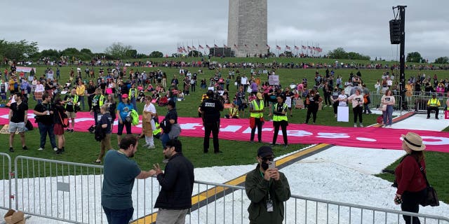 Crowds gather at Washington Monument in Washington, D.C. for the Bans Off Our Bodies pro-choice march.