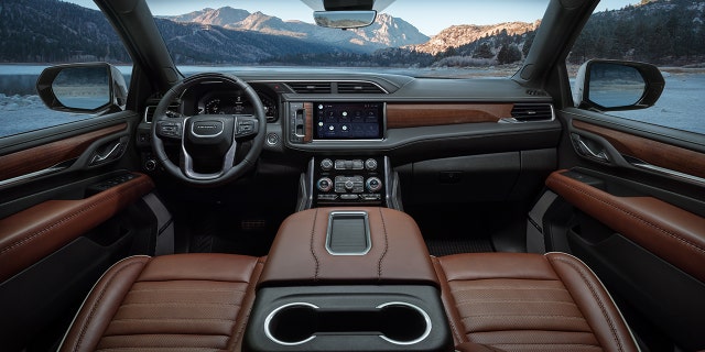 The Yukon Denali Ultimate interior features full grain leather upholstery
